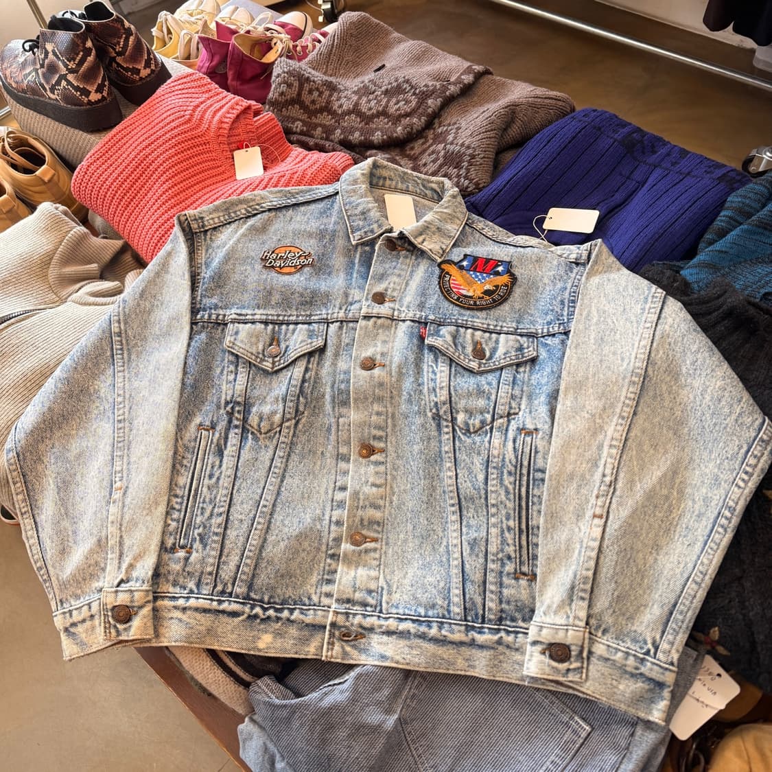 90년대 리바이스 USA 할리데이비슨 AMA 패치업 데님 자켓 청자켓 상품이미지1