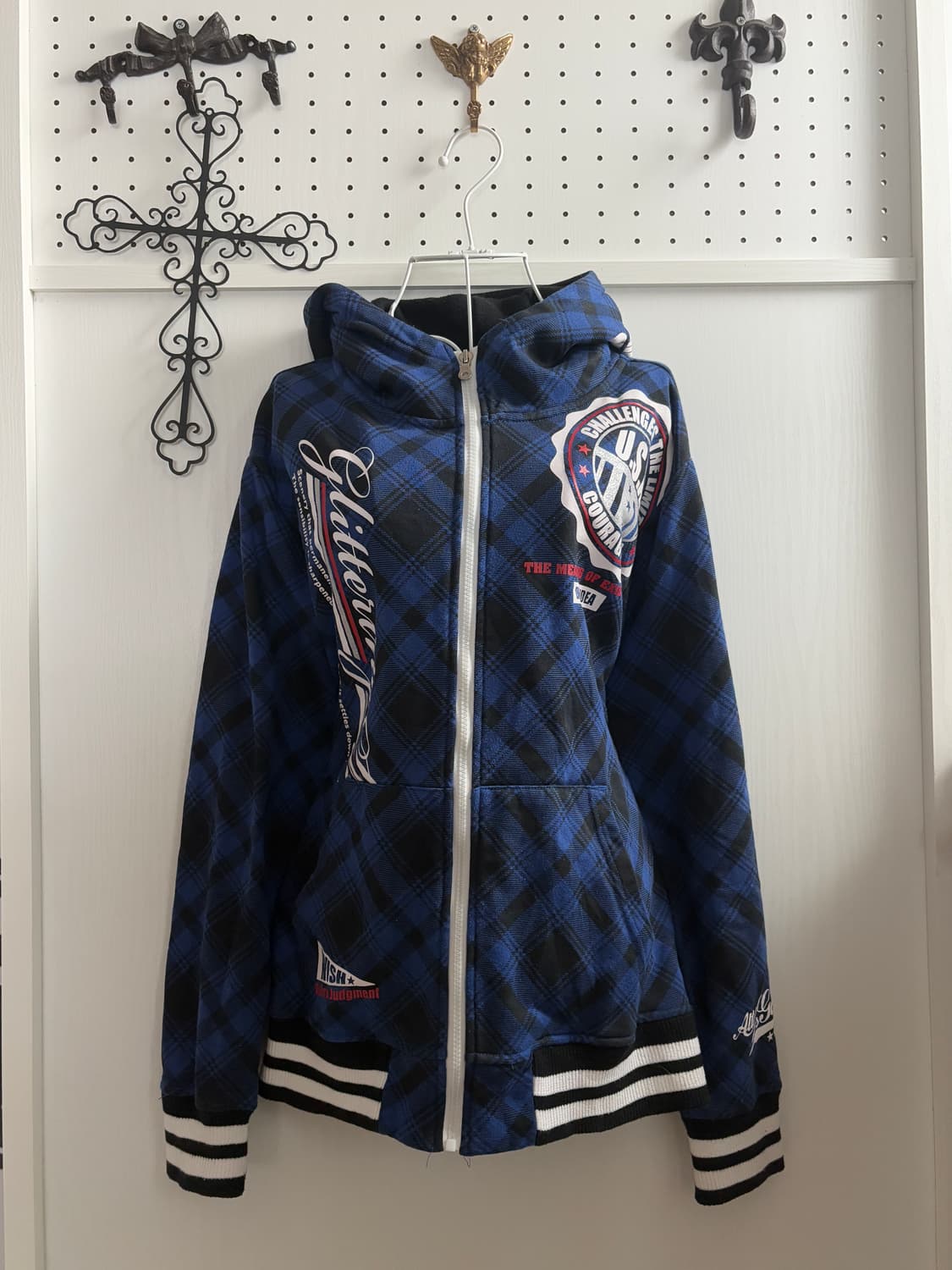 • Blue Check y2k Hooded Zip-Up 상품이미지1