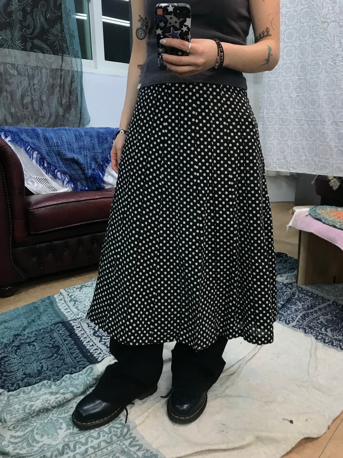 빈티지 여성 도트 미디스커트  상품이미지1