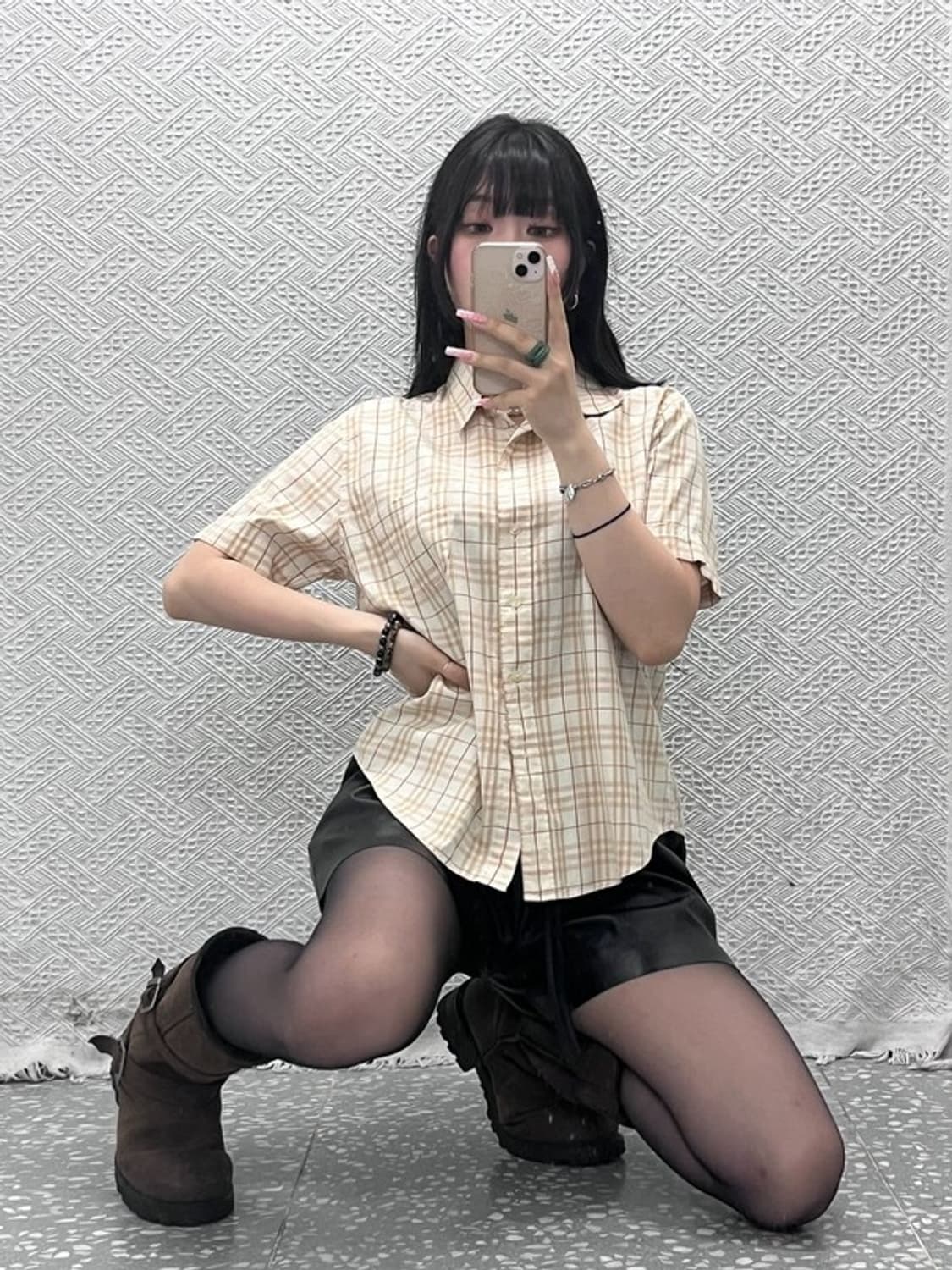 버버리 컨트리 레트로 빈티지 오트밀 반팔 체크 셔츠 XL C12383 상품이미지1
