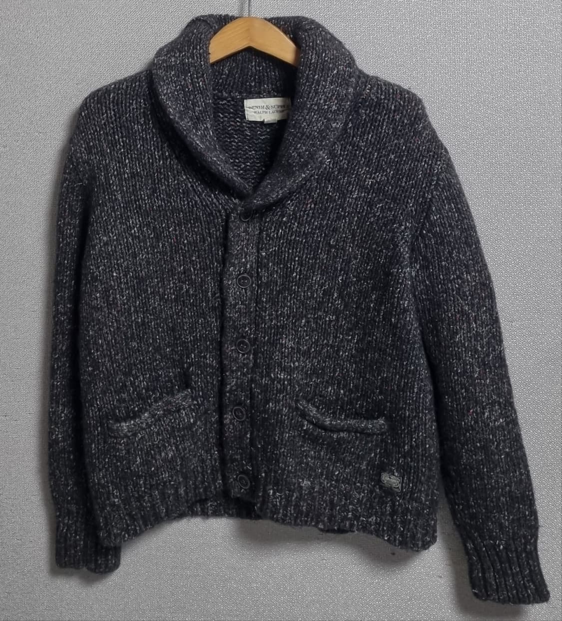 L (77) 폴로 데님앤서플라이 다크그레이 숄카라 니트 가디건 상품이미지1