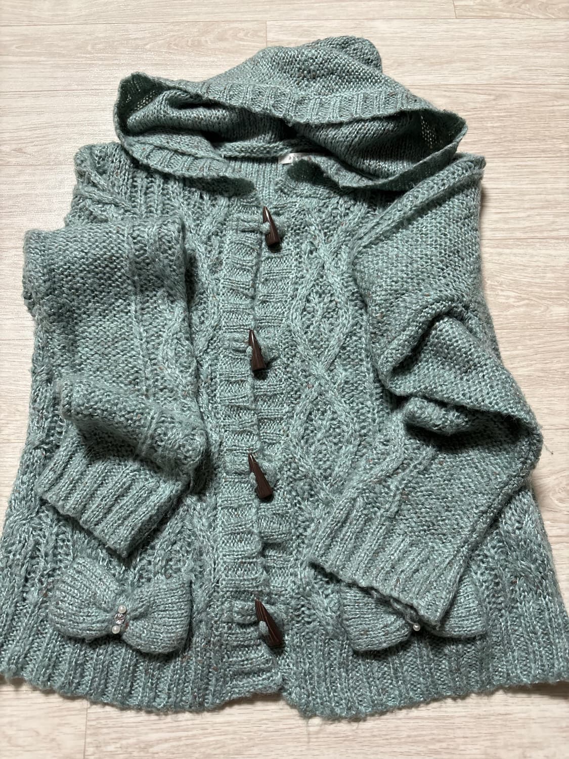 엑시즈팜 민트초코 리본가디건 상품이미지1