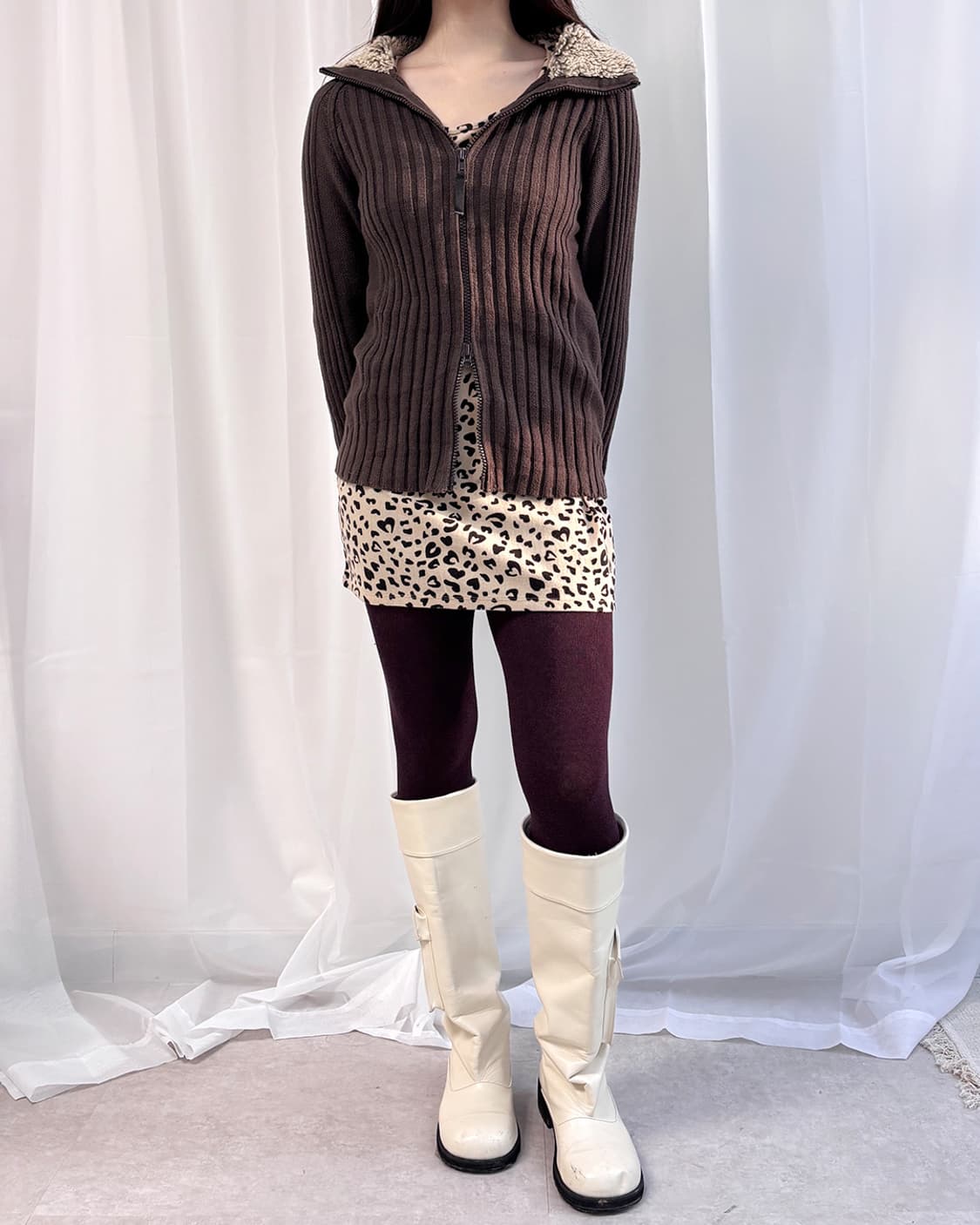 BACK NUMBER 초코 칼라 배색 투웨이 니트 집업 상품이미지6