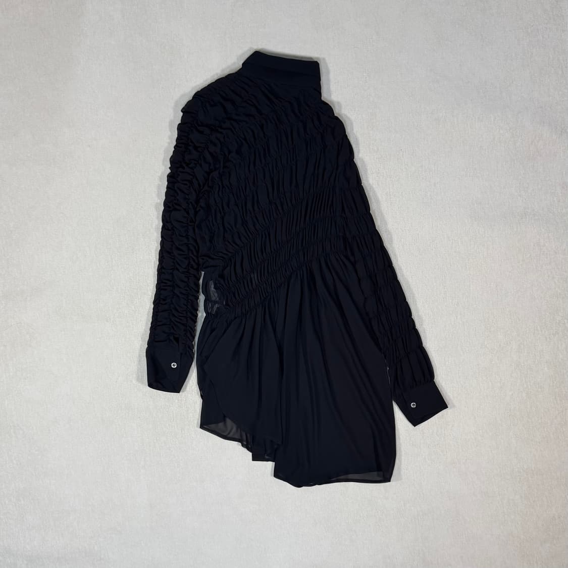 Gathered Asymmetrical Black Blouse shirt 상품이미지5