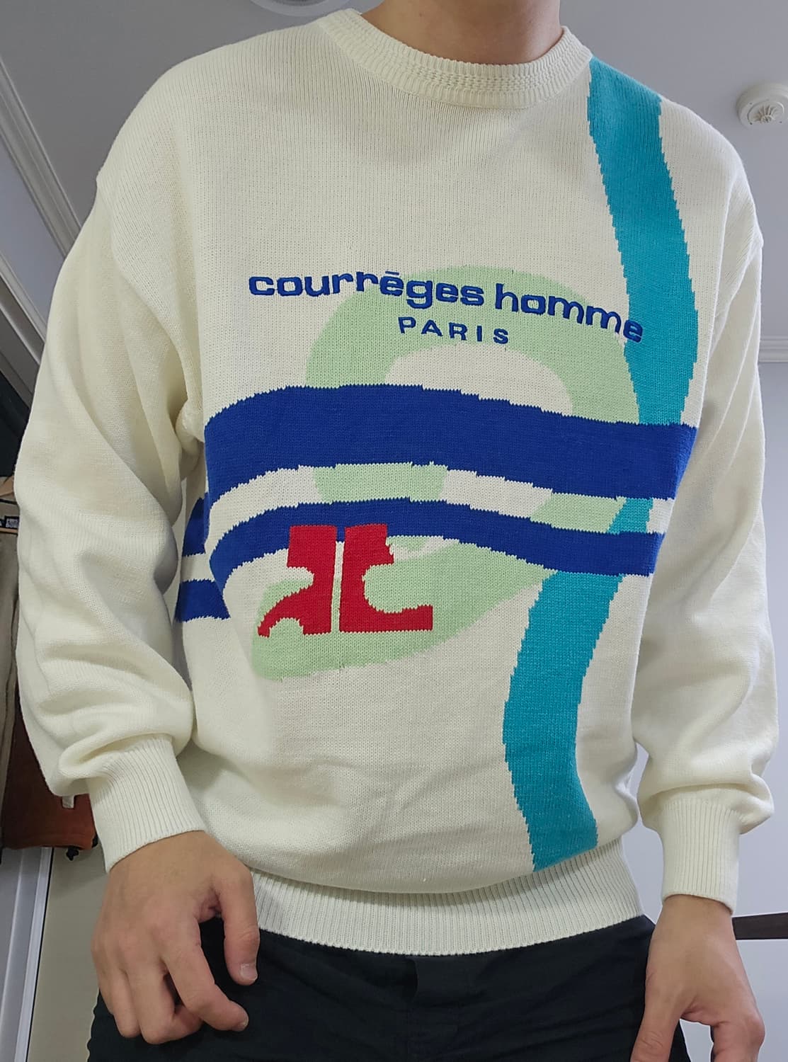 꾸레쥬 옴므 자수로고 코튼 니트 L사이즈 상품이미지2