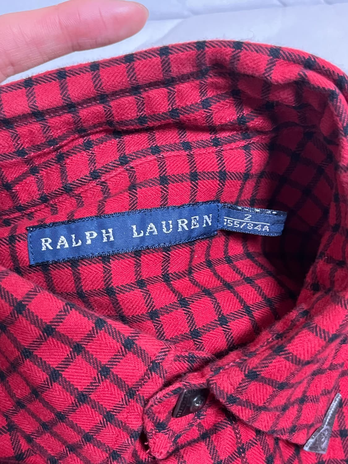 폴로 랄프로렌 실버 버튼 레드 체크 셔츠 M 스웨이드 패치  상품이미지4