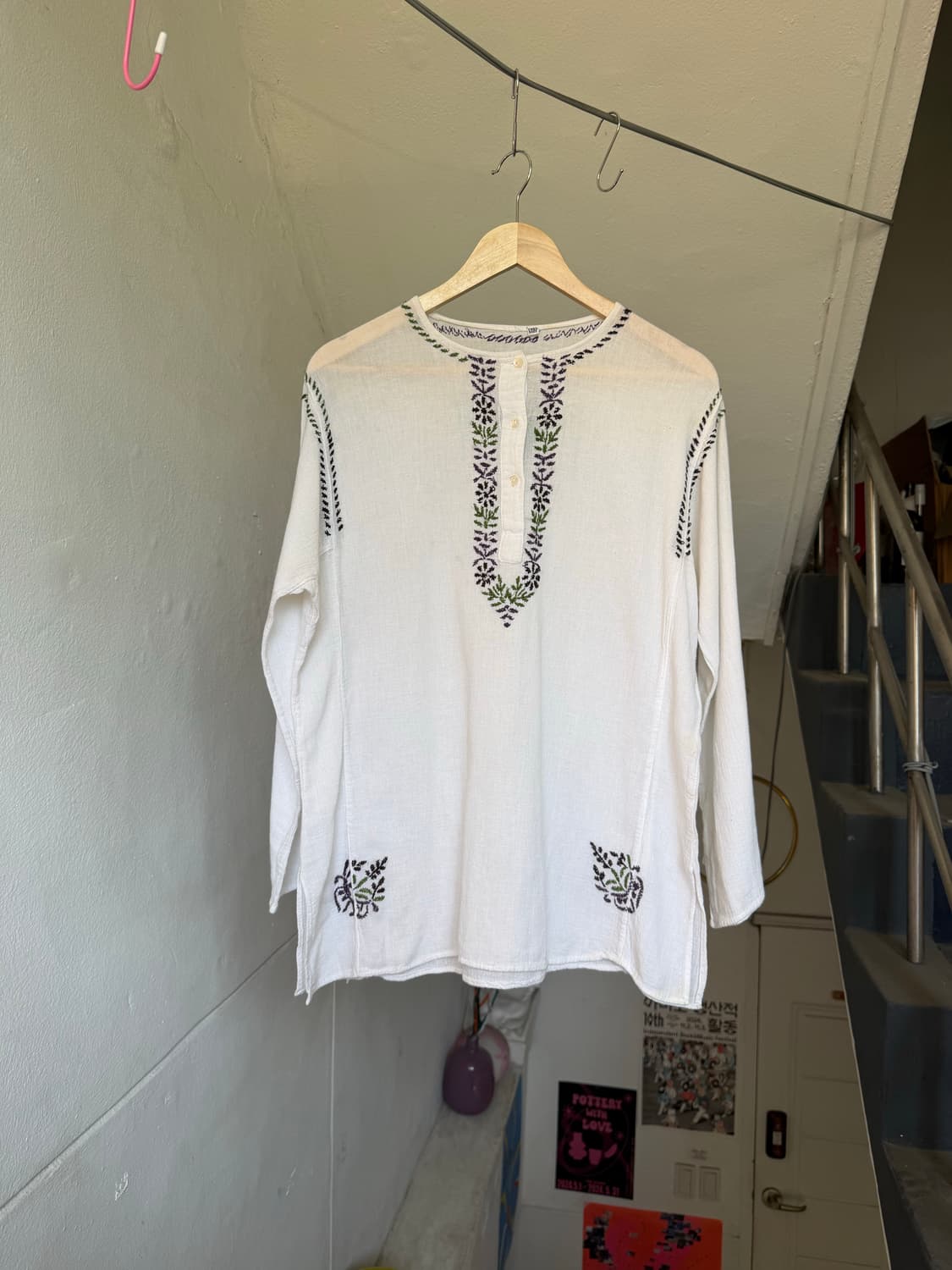 에스닉 자수 롱 거즈 하프 슬리브 상품이미지1