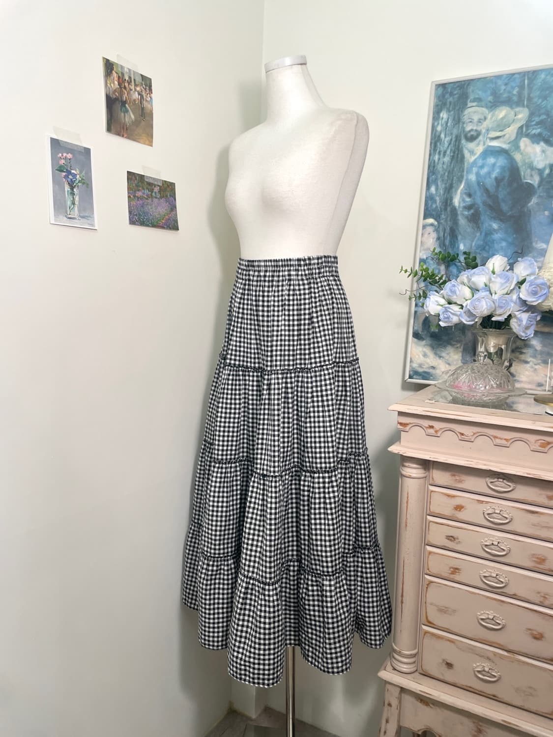 black gingham check long banding skirt 상품이미지2