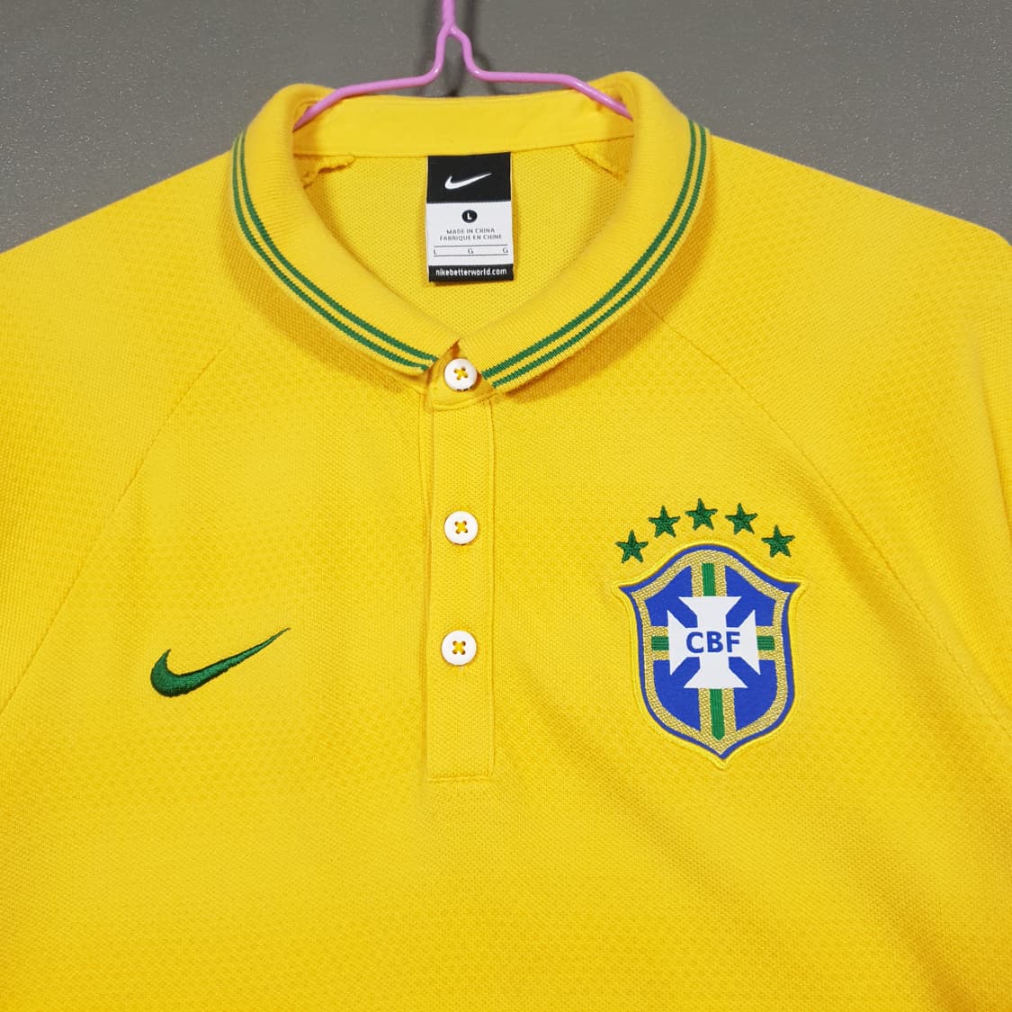 L (100) 나이키 브라질 14-15 리그 어센틱 반팔 폴로 카라티 상품이미지3