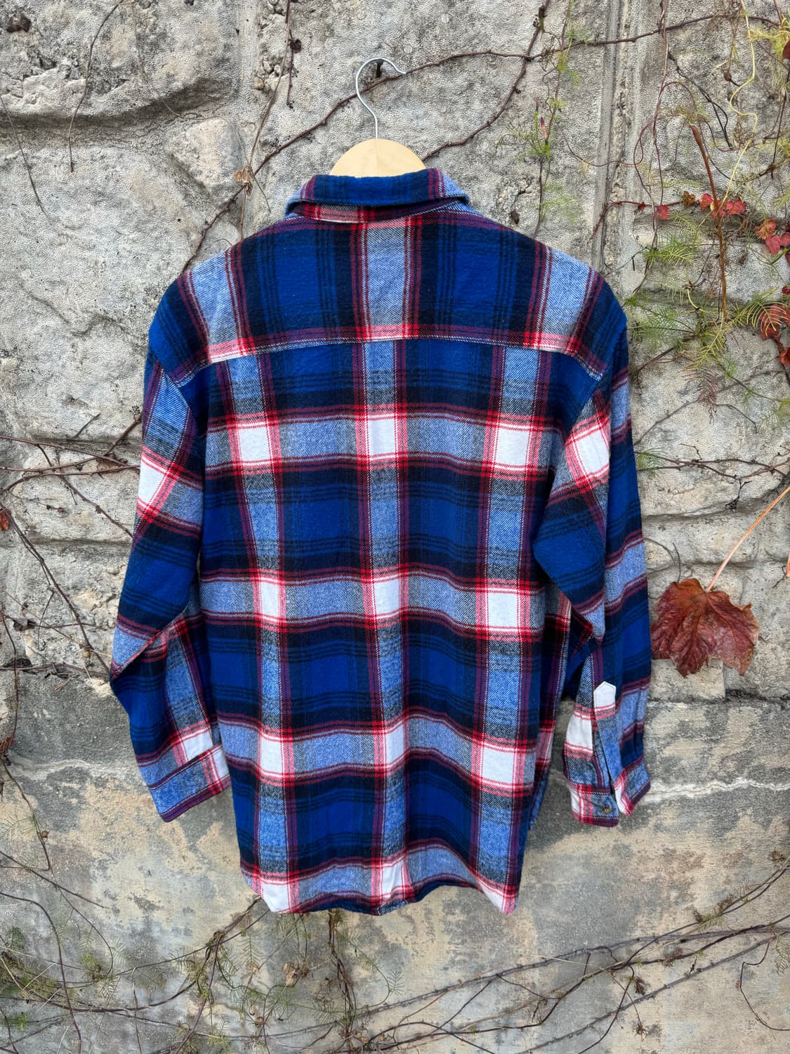 일본 빈티지 체크 패턴 포켓 플란넬 셔츠 블루 상품이미지3