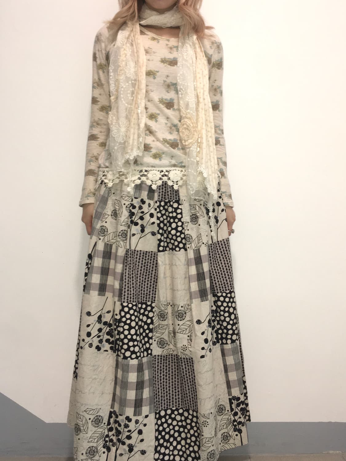 jpn vintage patchwork vintage long skirt 상품이미지2