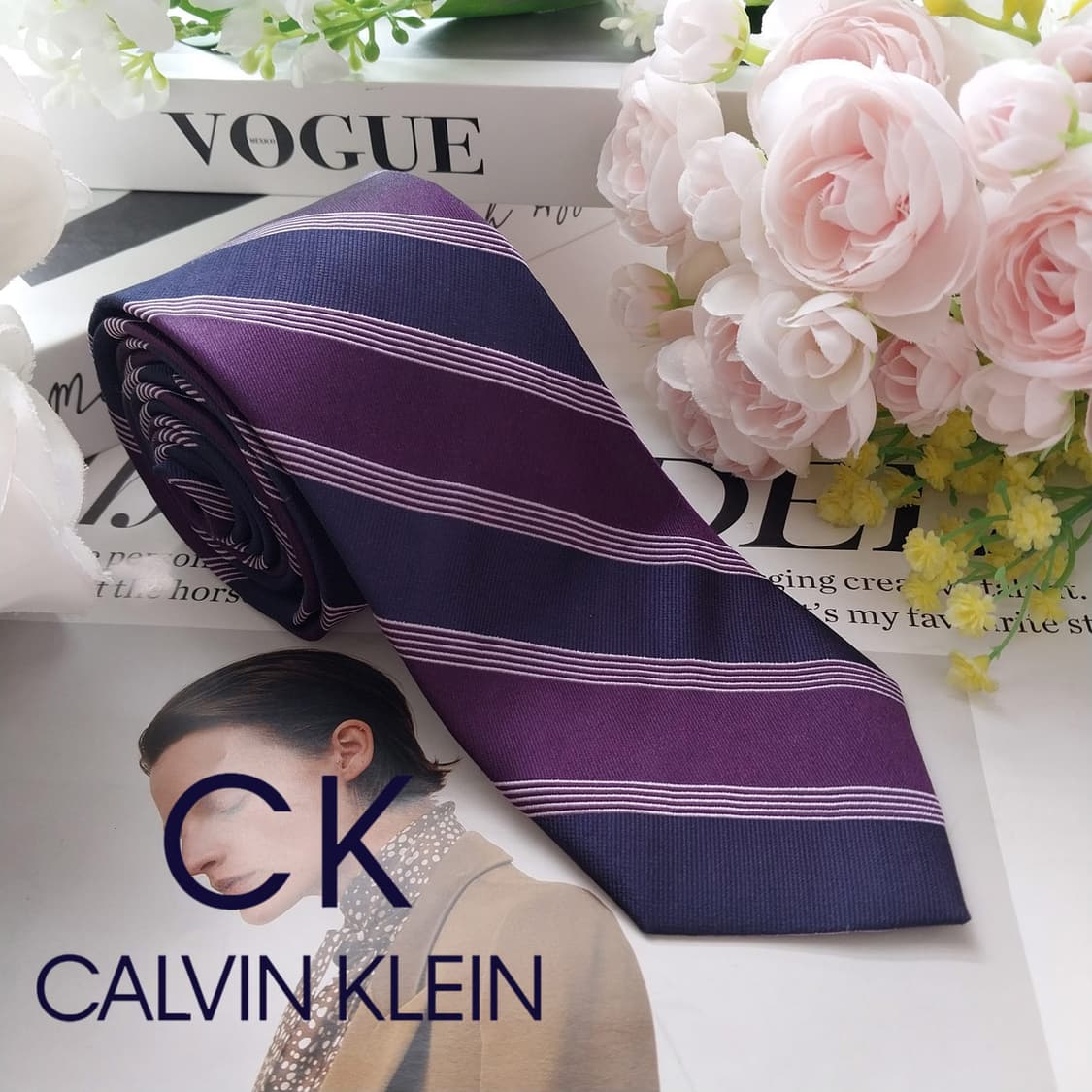 켈빈 클라인 실크 퍼플 스트라이프 넥타이 7cm A+등급 k2058
 상품이미지2