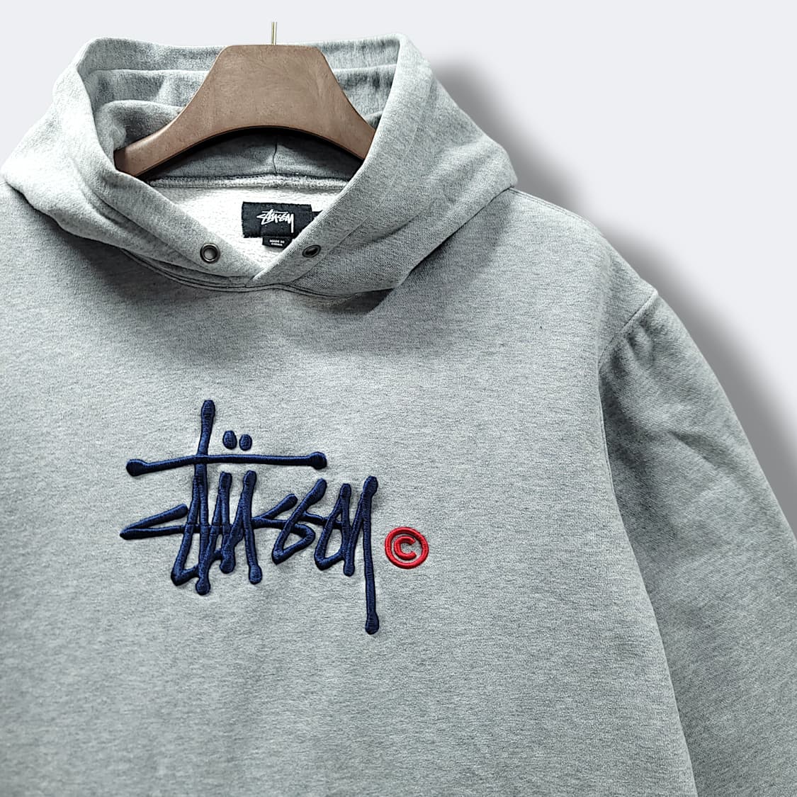 [M] 스투시 그레이 자수로고 후드티셔츠 상품이미지4