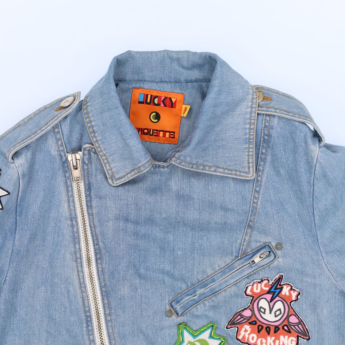 [Free] 럭키슈에뜨 패치로고 데님 라이더 청자켓 N7080 상품이미지8