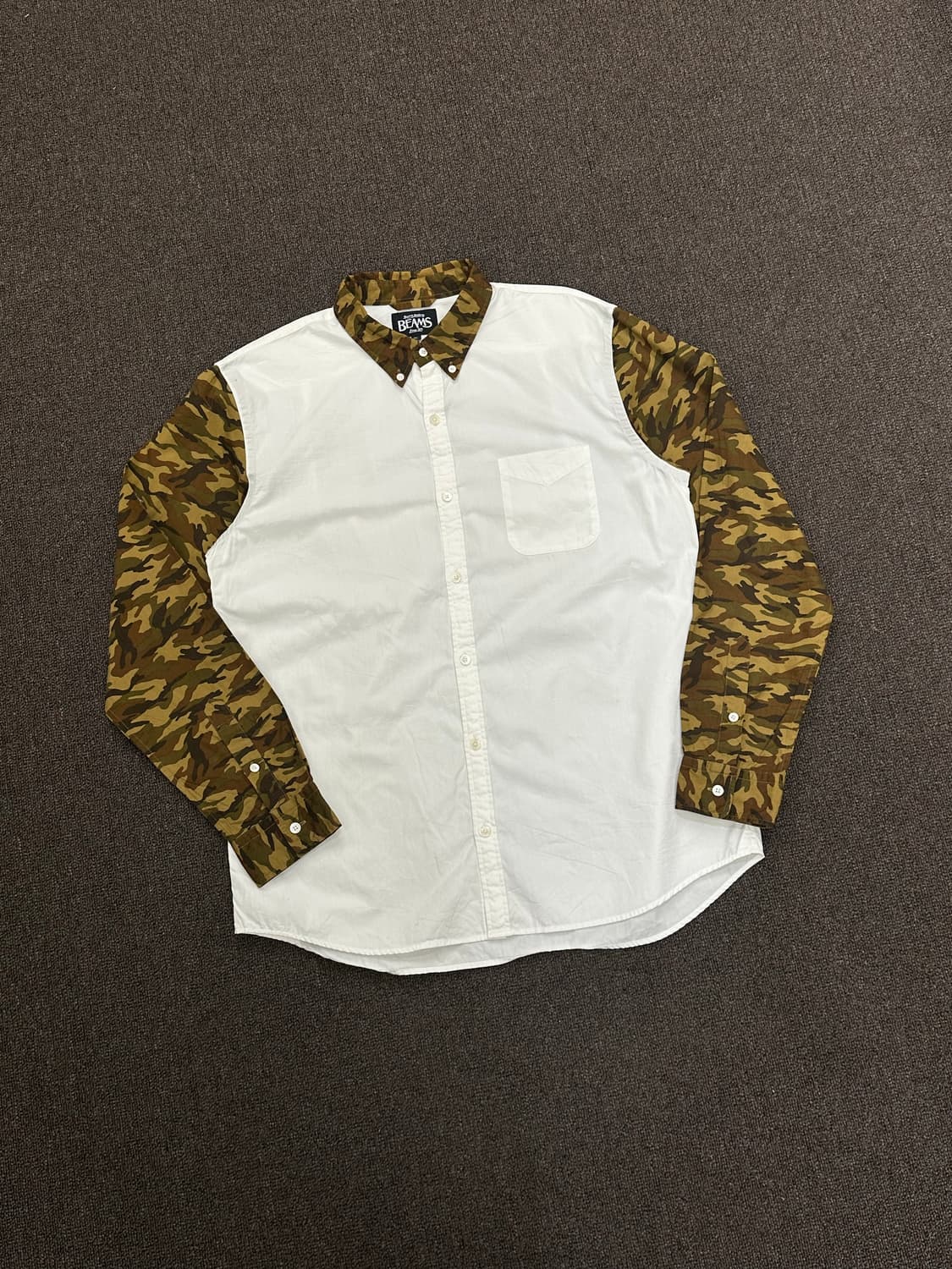 XL)BEAMS 빈티지 카모플라쥬 배색 셔츠 상품이미지1
