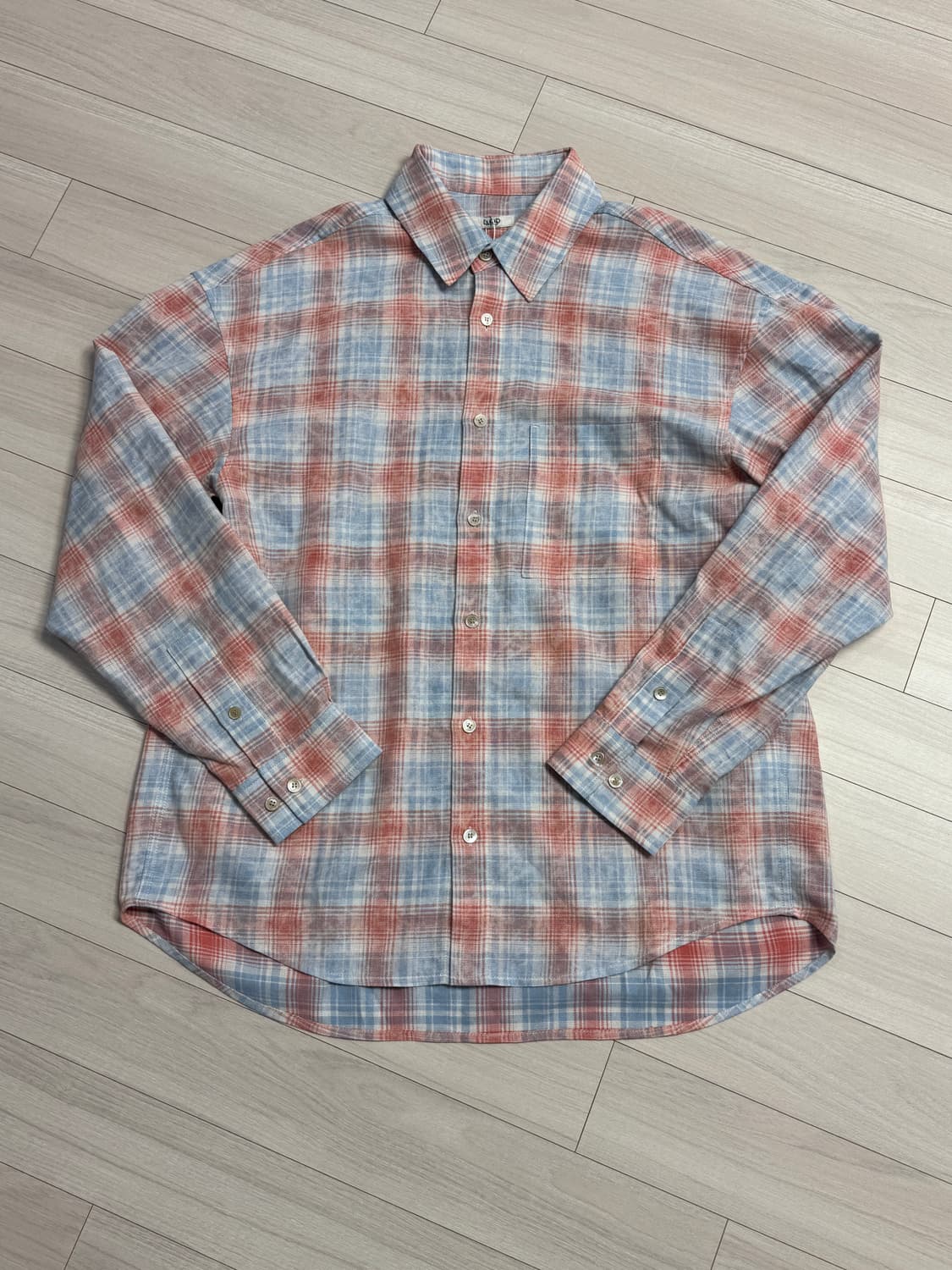 엘무드 루크 코튼 더스트 체크셔츠 - 셔벗 46사이즈 상품이미지1