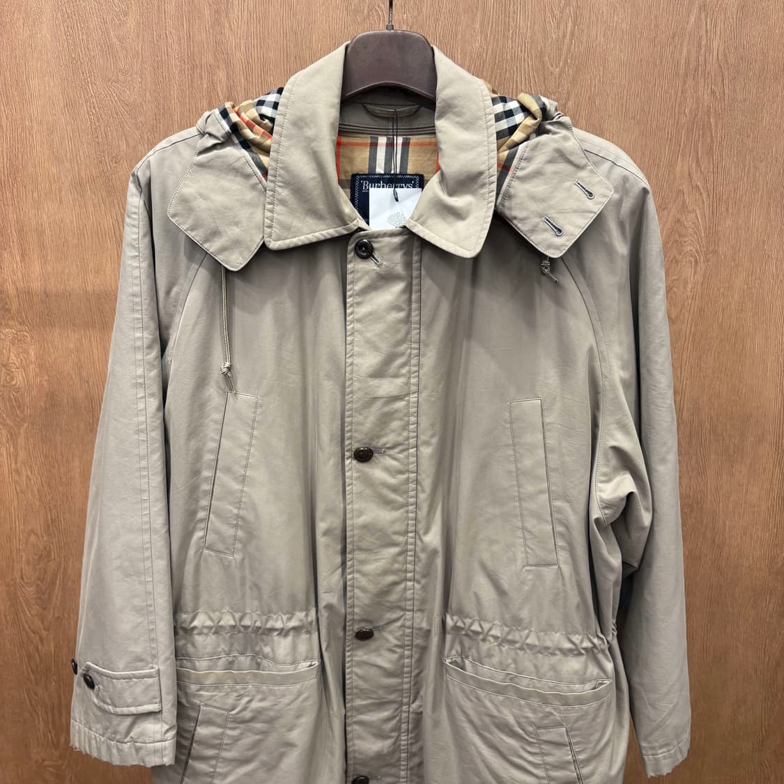 버버리 하프 코트 후드 자켓 싱글 브레스티드 스탠드 칼라 디테일 베이지 상품이미지4