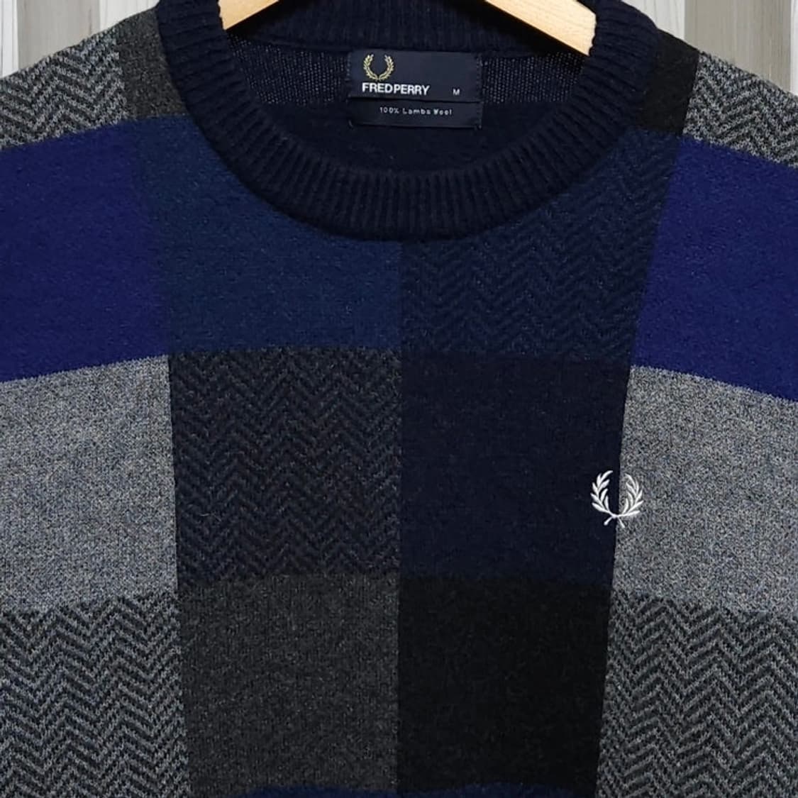 M)FRED PERRY 프레드페리 니트 패치워크 체크 램스울 상품이미지2