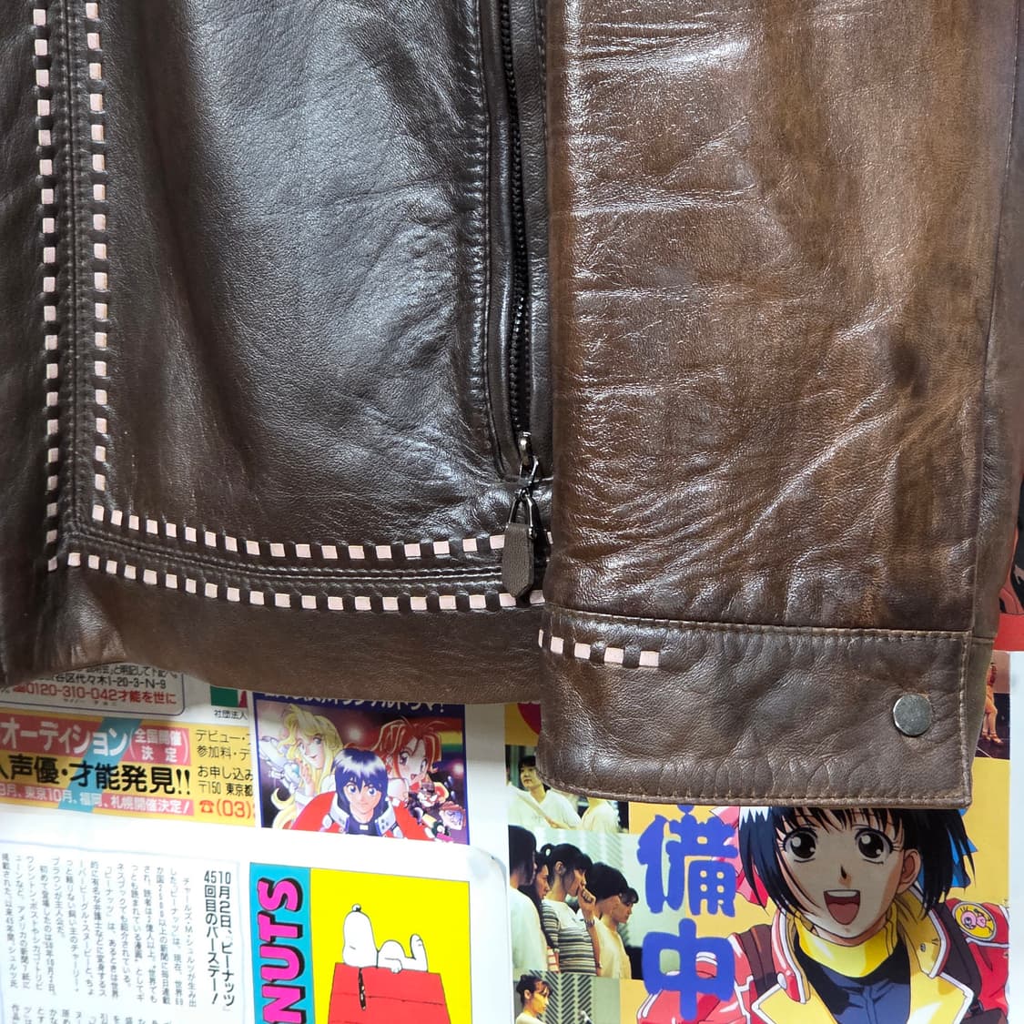 빈티지 브라운 핑크 스티치 웨스턴 양가죽 자켓 상품이미지5