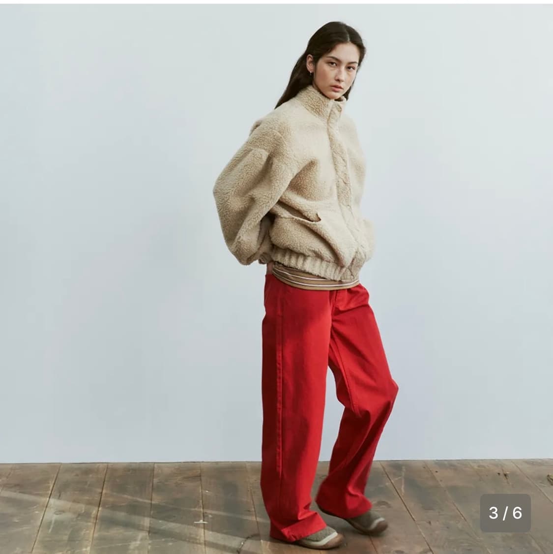 프리터 스트레이트 코튼팬츠 레드 S (새상품) 상품이미지2