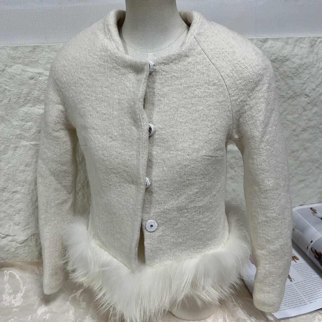 빈티지 이타리아 디자인너 트위드 라쿤퍼 자켓 상품이미지2