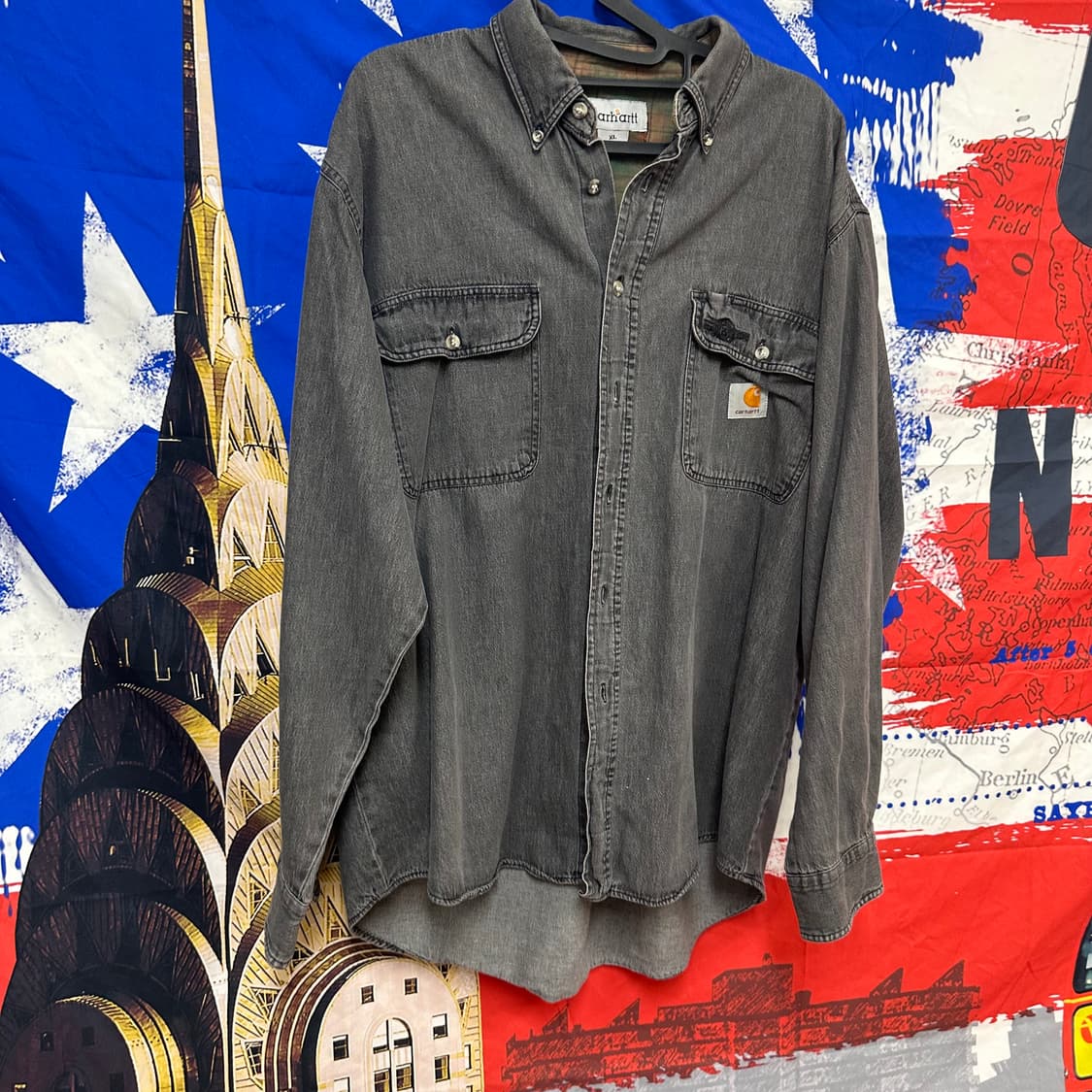 s급 칼하트 오버핏 흑청 데님셔츠 XL105 상품이미지3