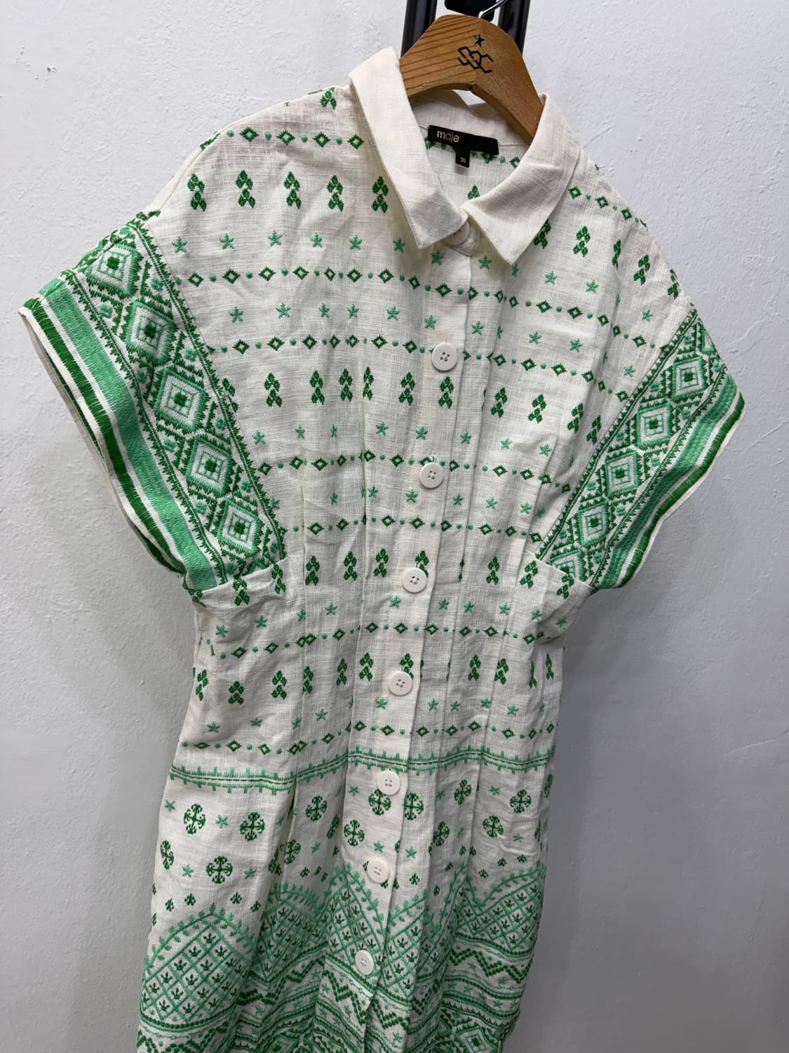 정품) maje 마쥬 그린 패턴 반팔 원피스 36 상품이미지2