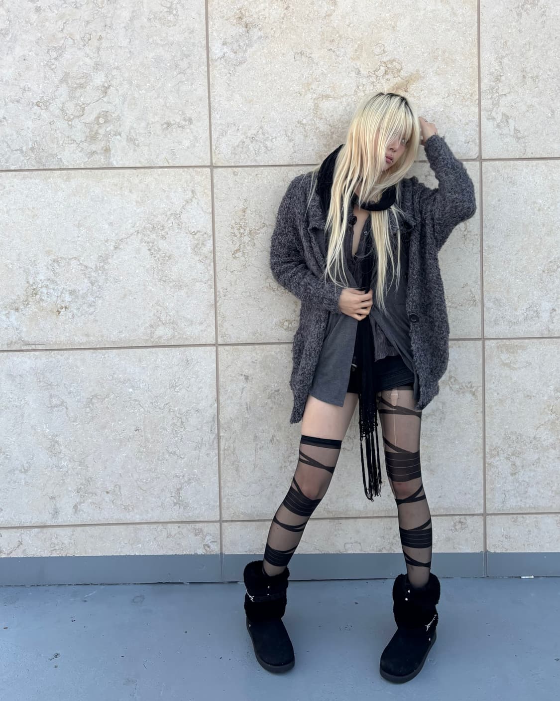 “Moussy” Grey Knit Big Button Knit Cardi 상품이미지1