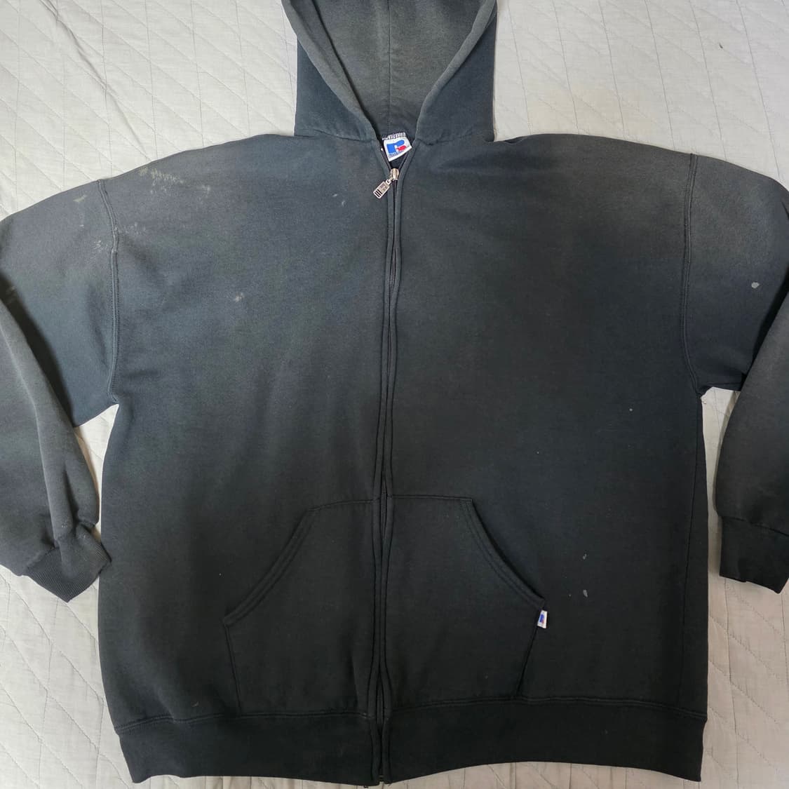 [XXL] 90s 빈티지 러셀 애슬레틱 후드집업 블랙 페이드&트래쉬드 상품이미지3
