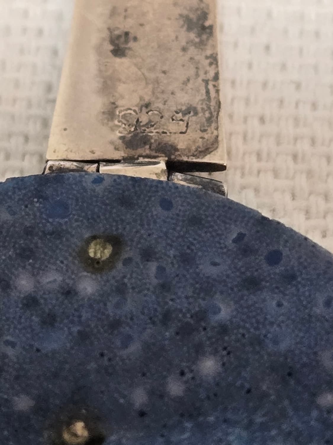 남미 빈티지 블루 스팟 염색 본 이어링 / 라운드 디스크 드롭 실버 상품이미지3