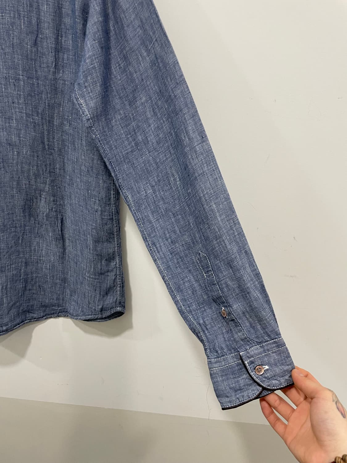 Beams heart 빔즈 하트 레더 파이핑 샴브레이 긴팔셔츠 상품이미지8