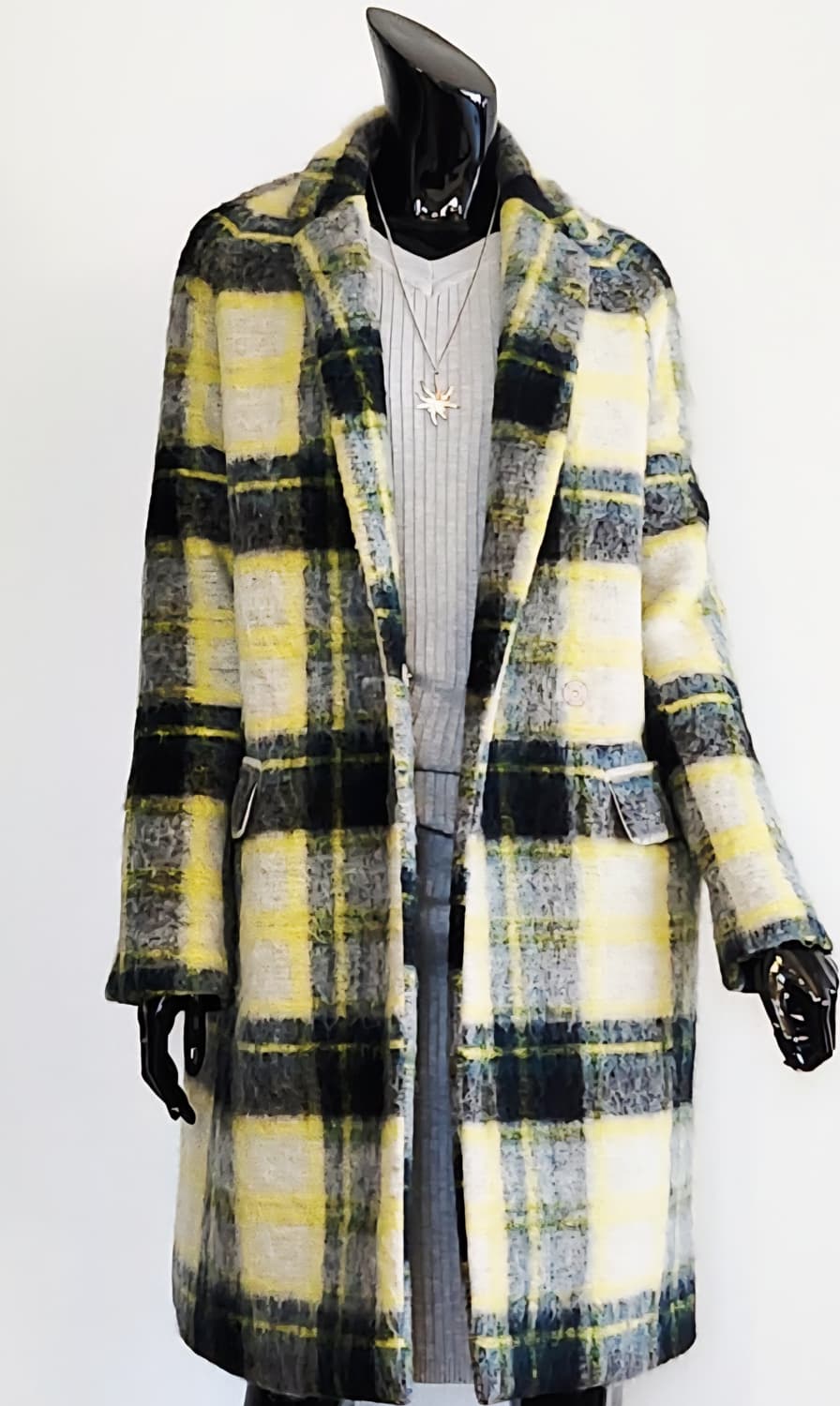 레몬체크 모헤어 코트  상품이미지1