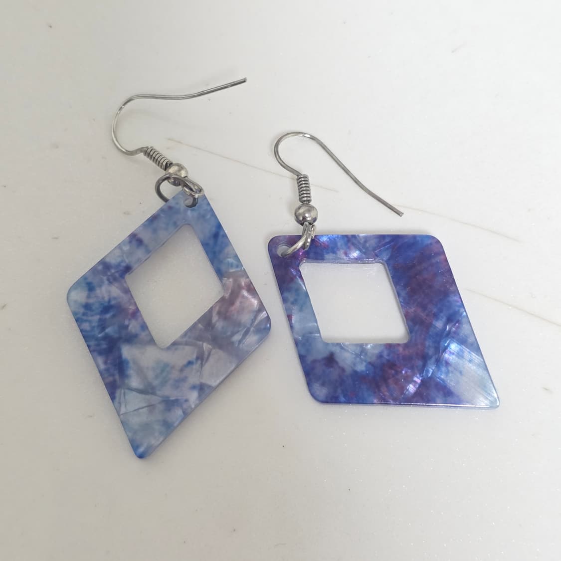 빈티지)보헤미안 마블패턴 다이아몬드형 아쿠아 오션비치 드롭레진귀걸이 상품이미지3