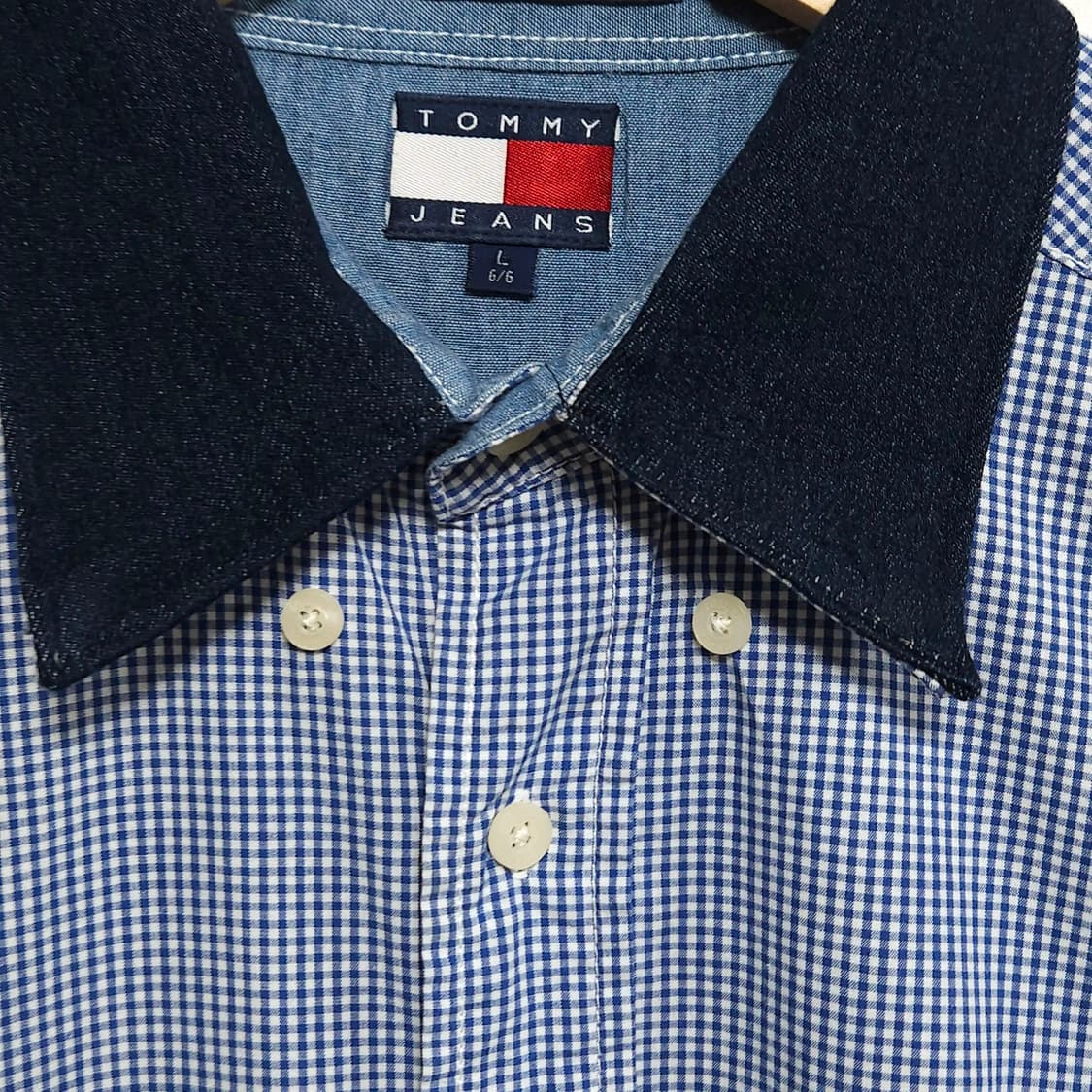 105~110)TOMMY 타미 데님카라 체크 반팔 셔츠 상품이미지4