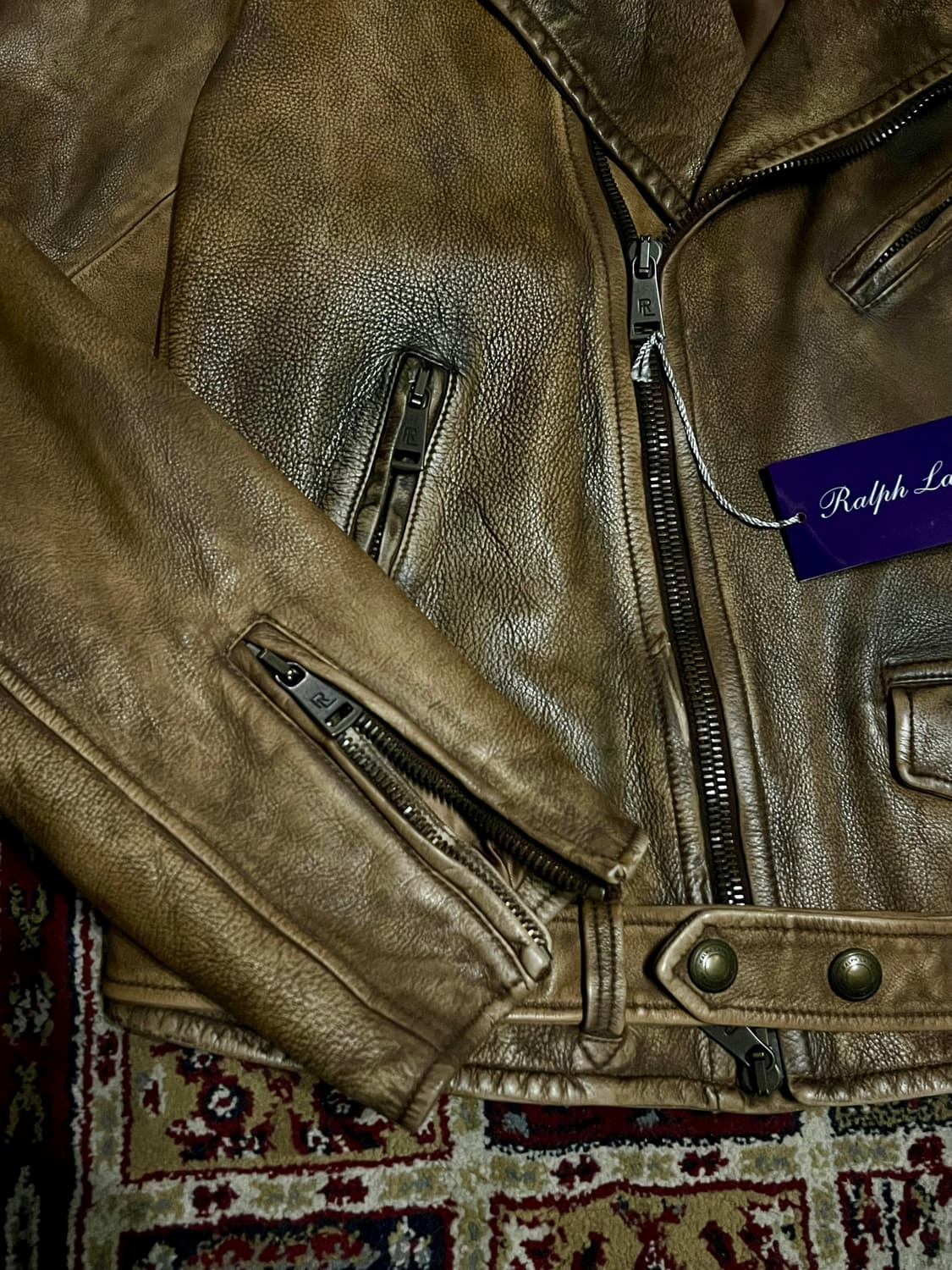 랄프로렌 퍼플라벨 왁스드 레더 바이커 자켓 상품이미지7