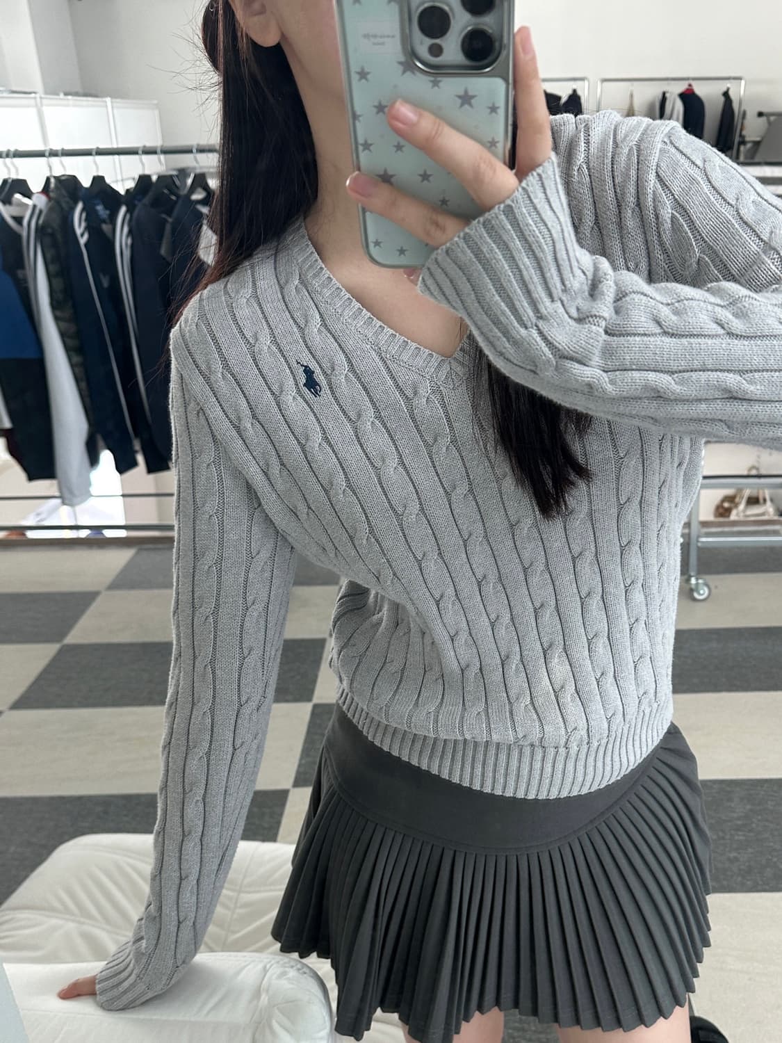폴로 랄프로렌 그레이 V넥 케이블 니트  상품이미지1
