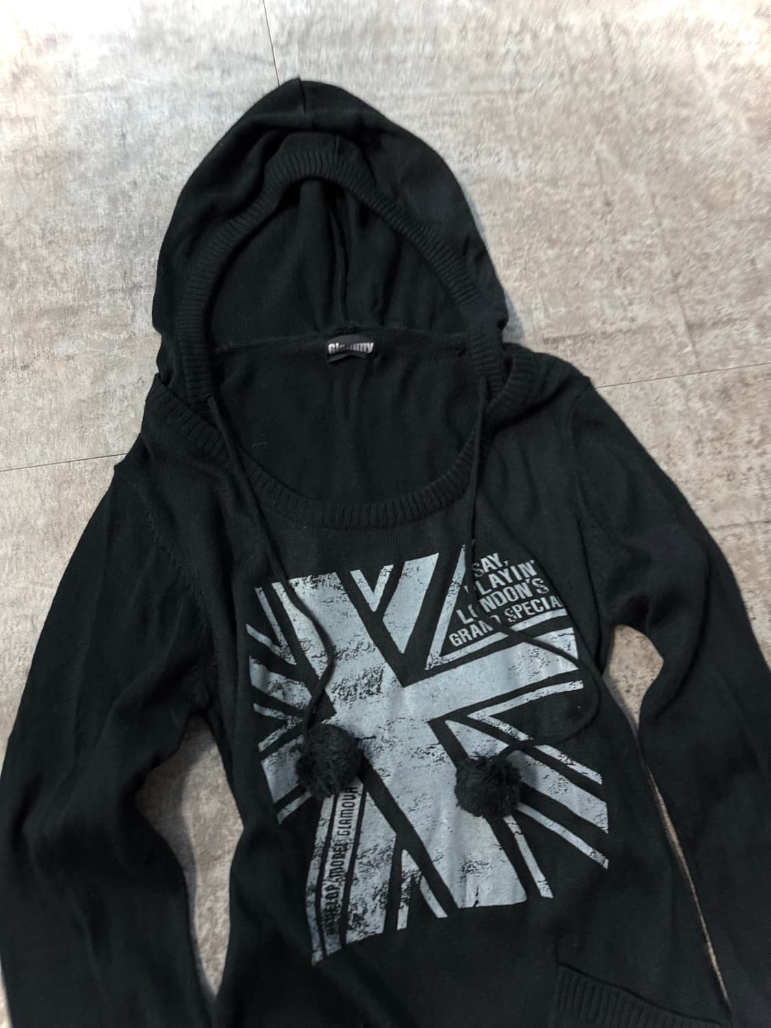 유니온 잭 그래픽 폼폼 후디드 니트 원피스 상품이미지3