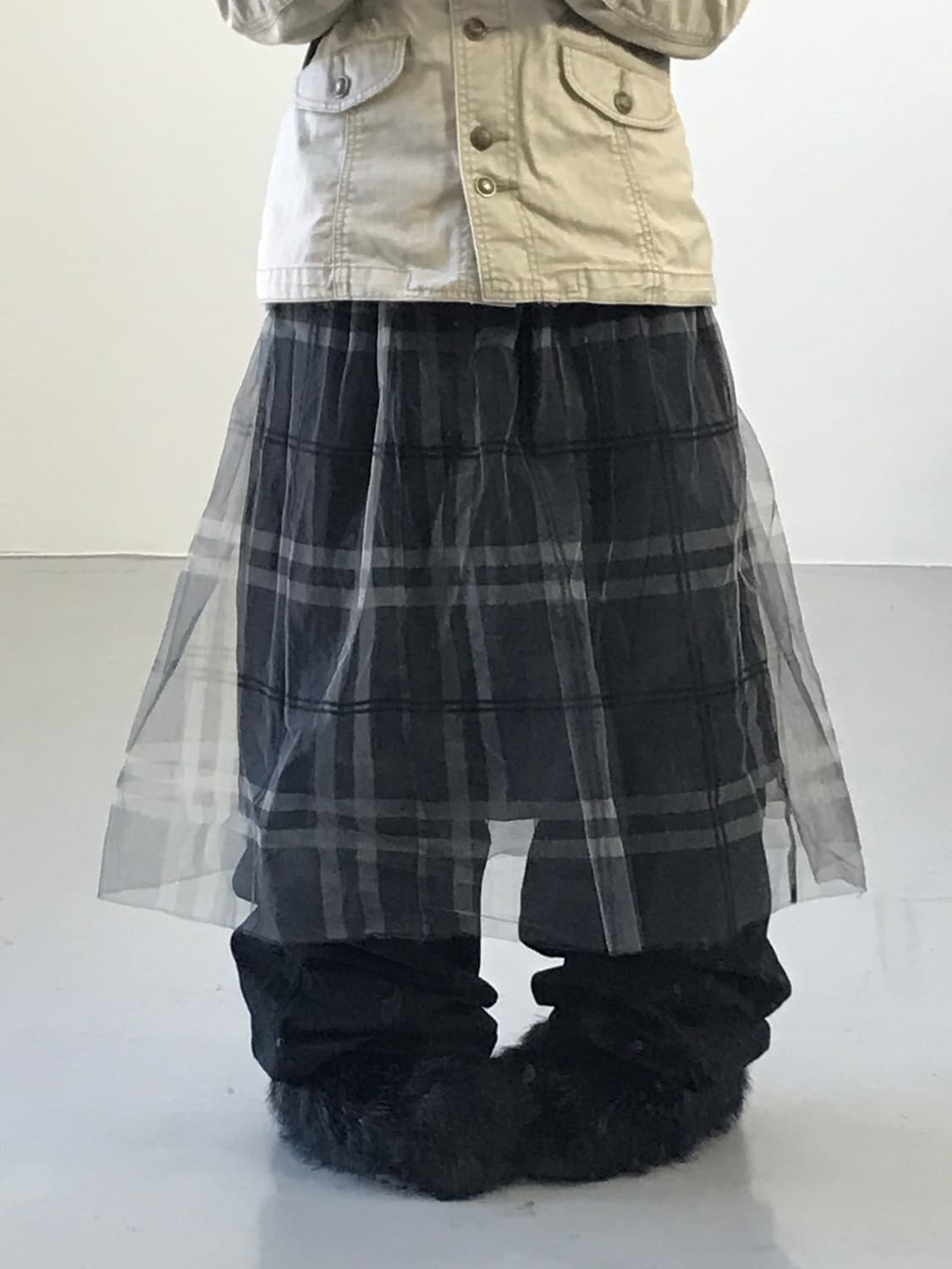 Jpn Poly Checked Midi Skirts 상품이미지1