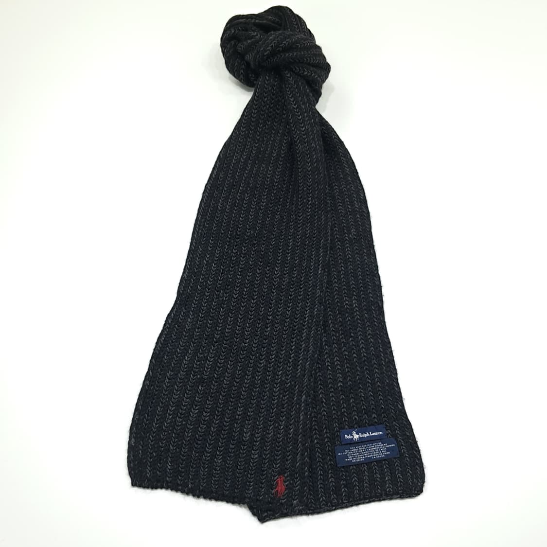 MX375 폴로 캐시미어 & 앙고라 블렌드 차콜 블랙 리브드 니트 머플 상품이미지2