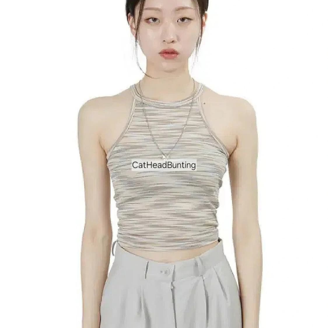 블랙업 핏 예쁜 홀터 나시 탑_ 실착 1회, 국내 도매택 상품이미지1