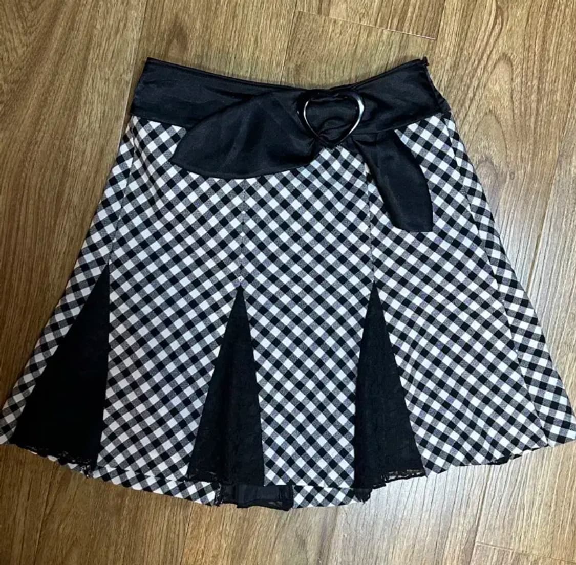 빈티지 바비 체크 스커트 벨트 하트 히메갸루 라떼 로걀 리즈리사 긱시크 상품이미지1