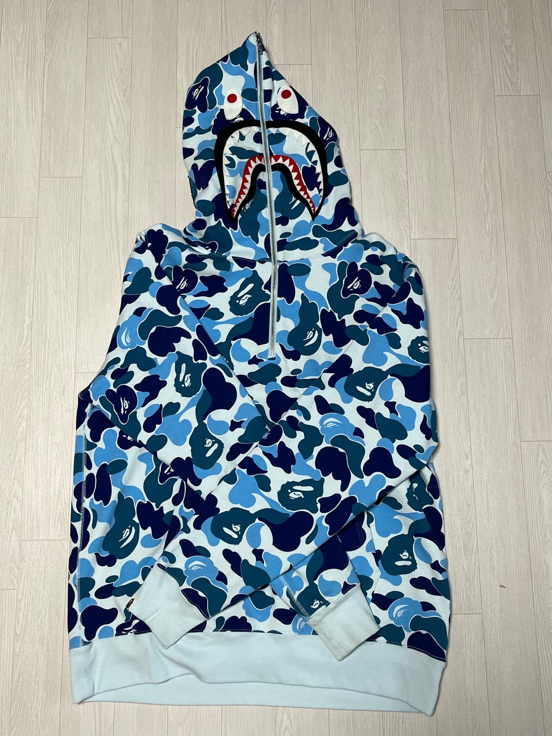 베이프 ABC 카모 샤크 하프 집 풀오버 후드 블루 상품이미지3
