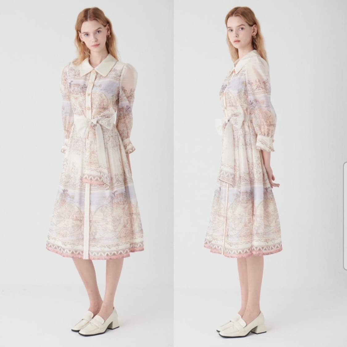 샤틴 셔츠카라 프린트 원피스 상품이미지1