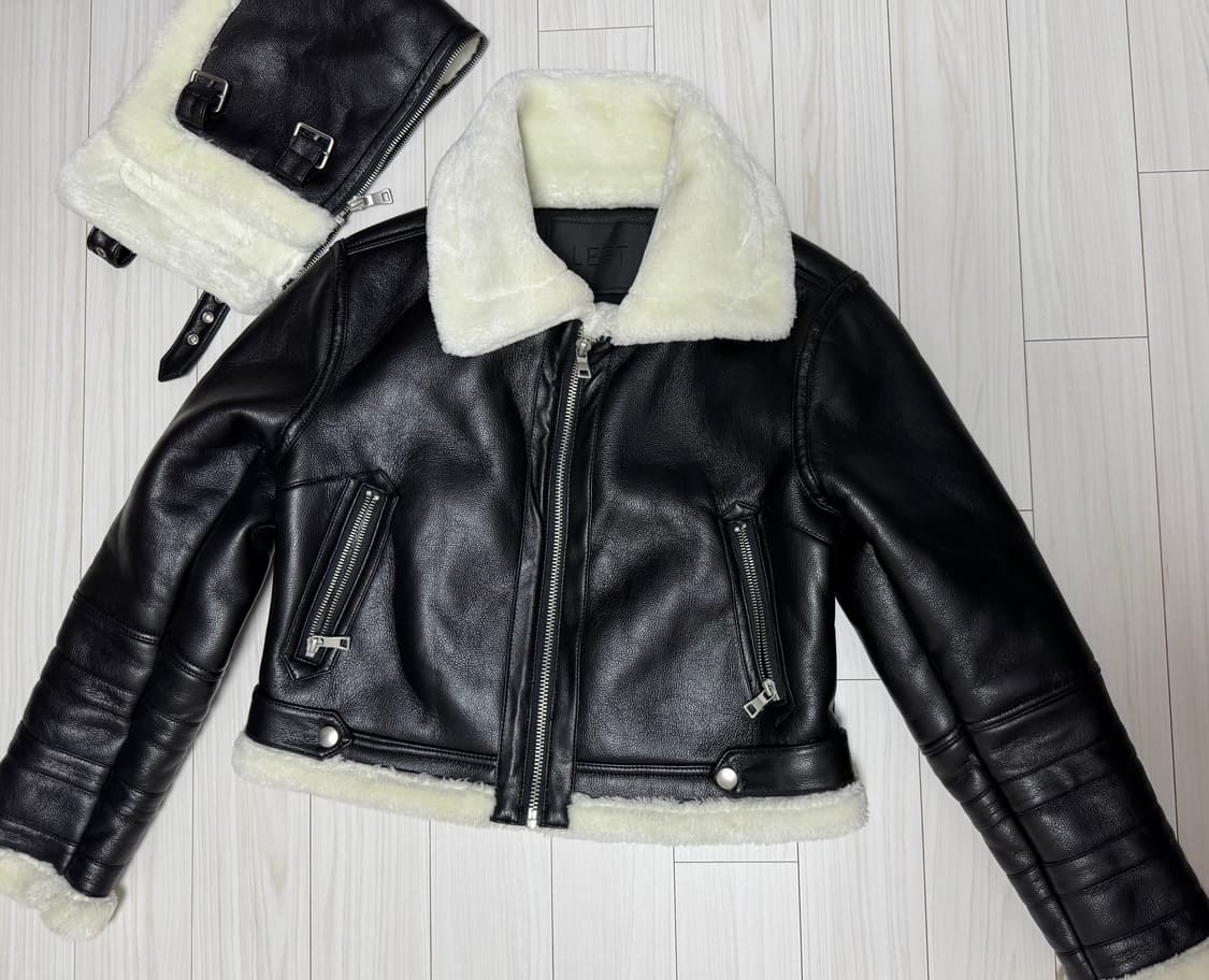 레프트서울 더블칼라 크롭 무스탕 자켓 블랙 상품이미지4