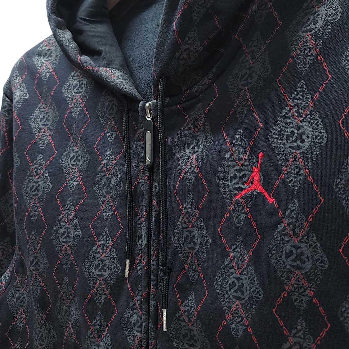 [100/M]  나이키조던 블랙 아가일 패턴 기모 후드집업 상품이미지5