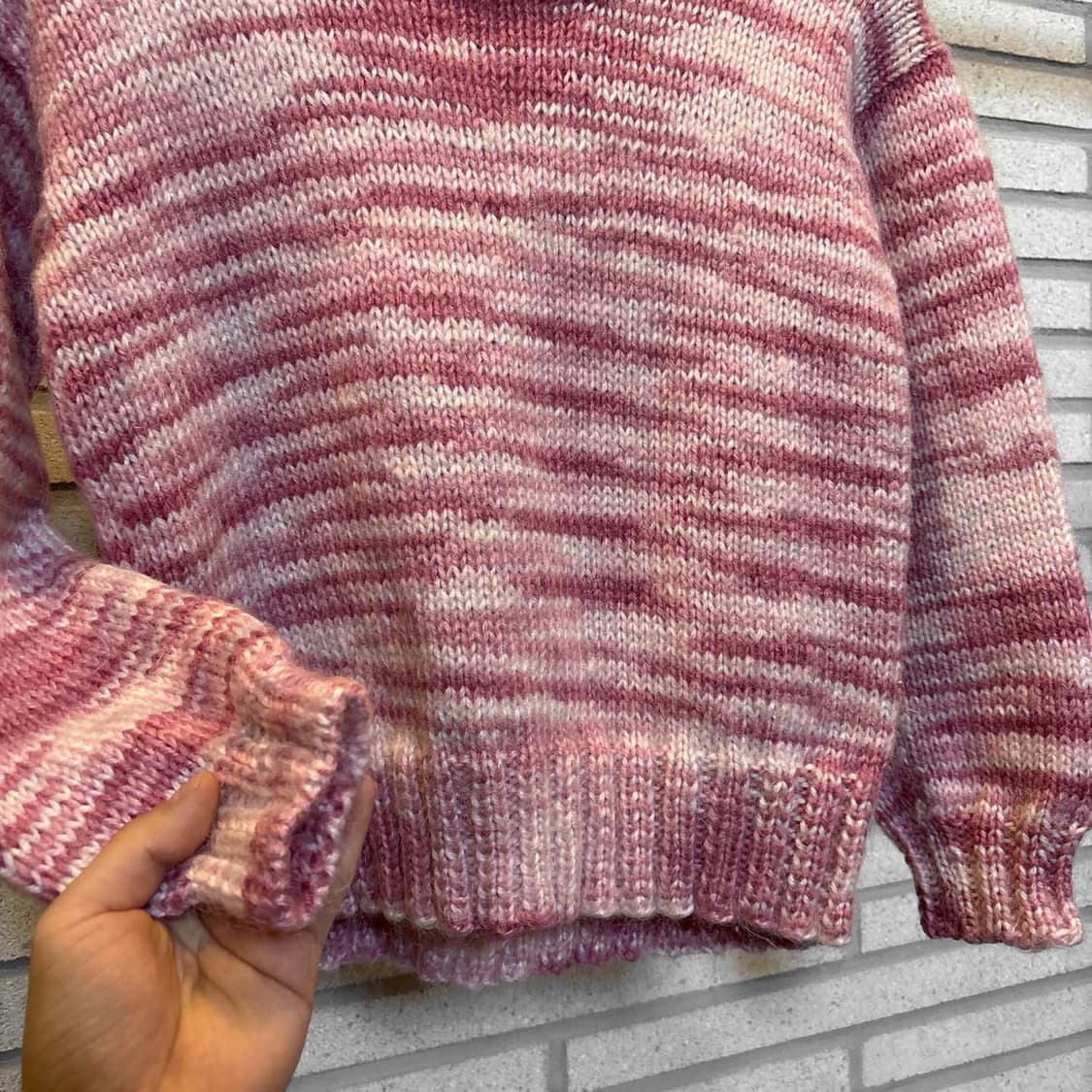 JPN VINTAGE 보카시 크롭 니트 라운드넥 믹스컬러 디테일 핑크 상품이미지5