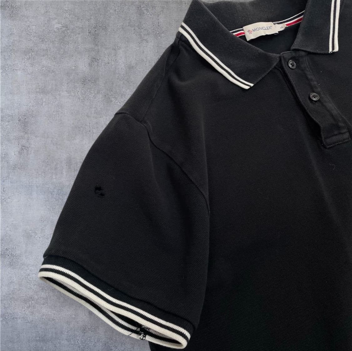 몽클레어 Moncler 블랙 로고 패치 반팔 카라티 L 상품이미지7