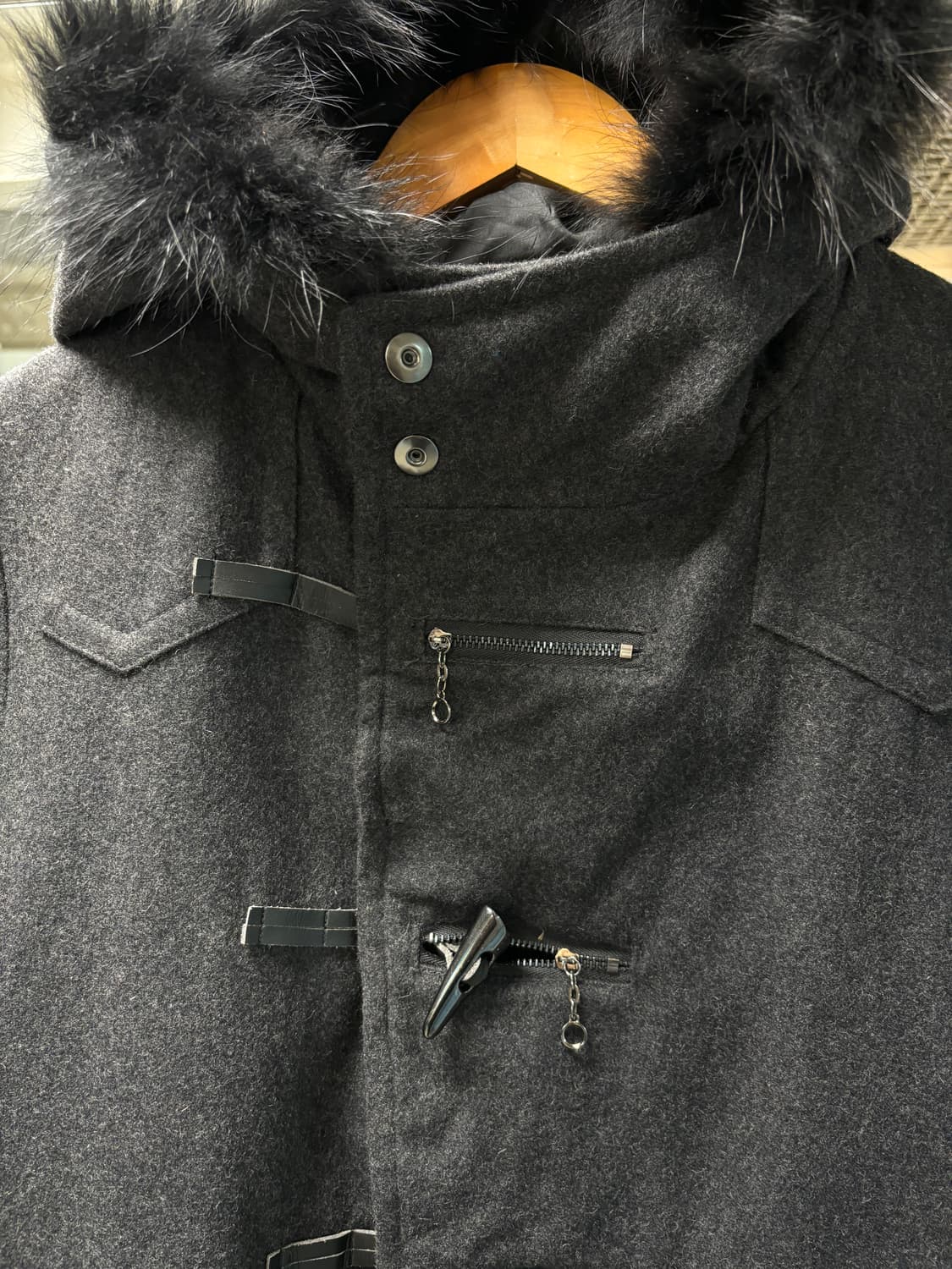 세만틱 디자인 퍼후드 울자켓 상품이미지7