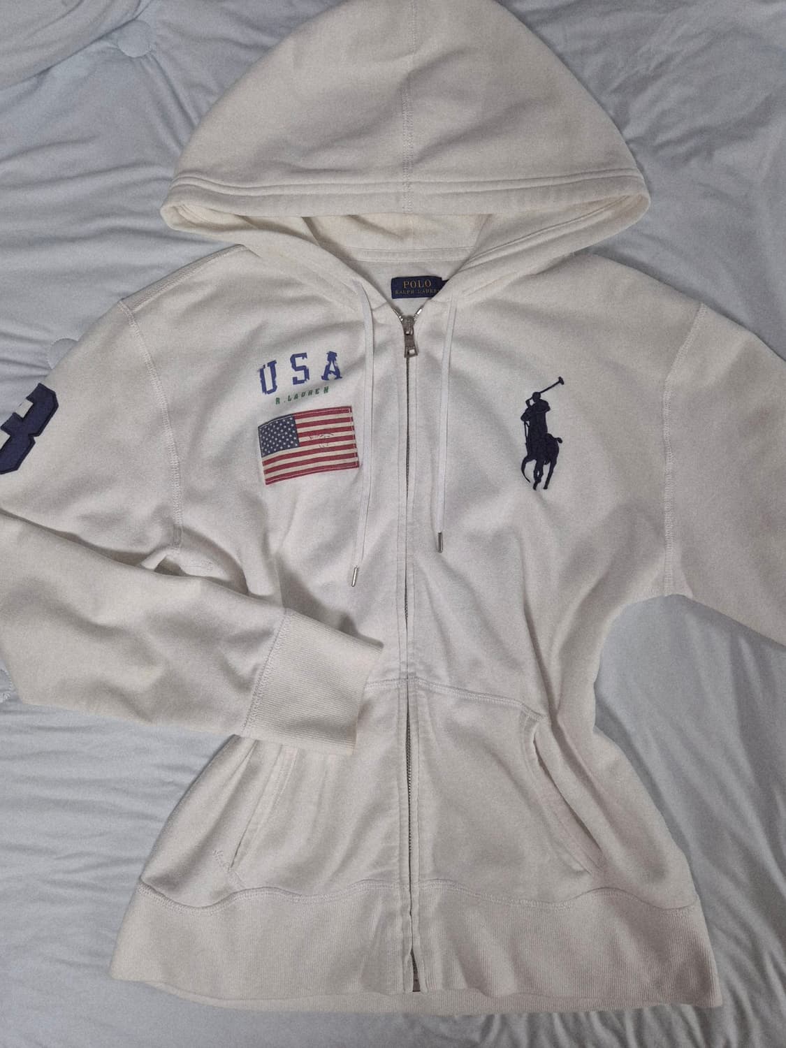 폴로 빅포니 성조기 후드집업 화이트 대대장 USA 새상품급 후집 급처 상품이미지2