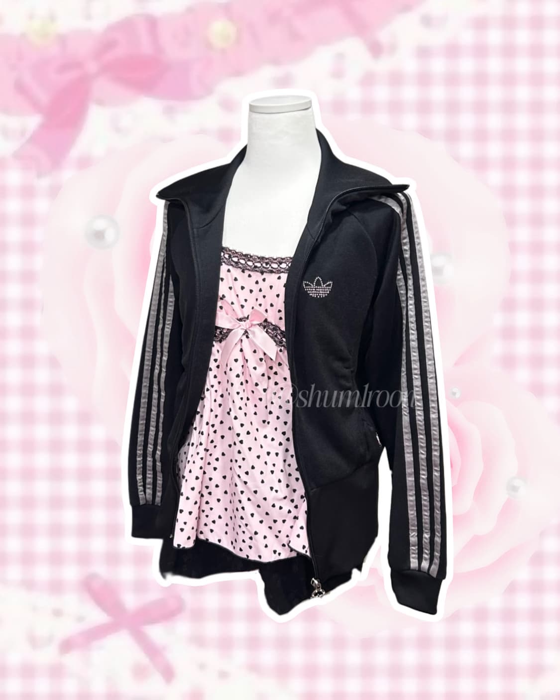 [셋업] 갸루 핑크리본탑 코르셋 아디다스 큐빅져지 상품이미지5